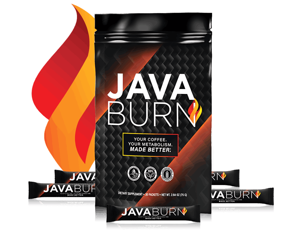 Java Burn powder packets next to a cup of coffee